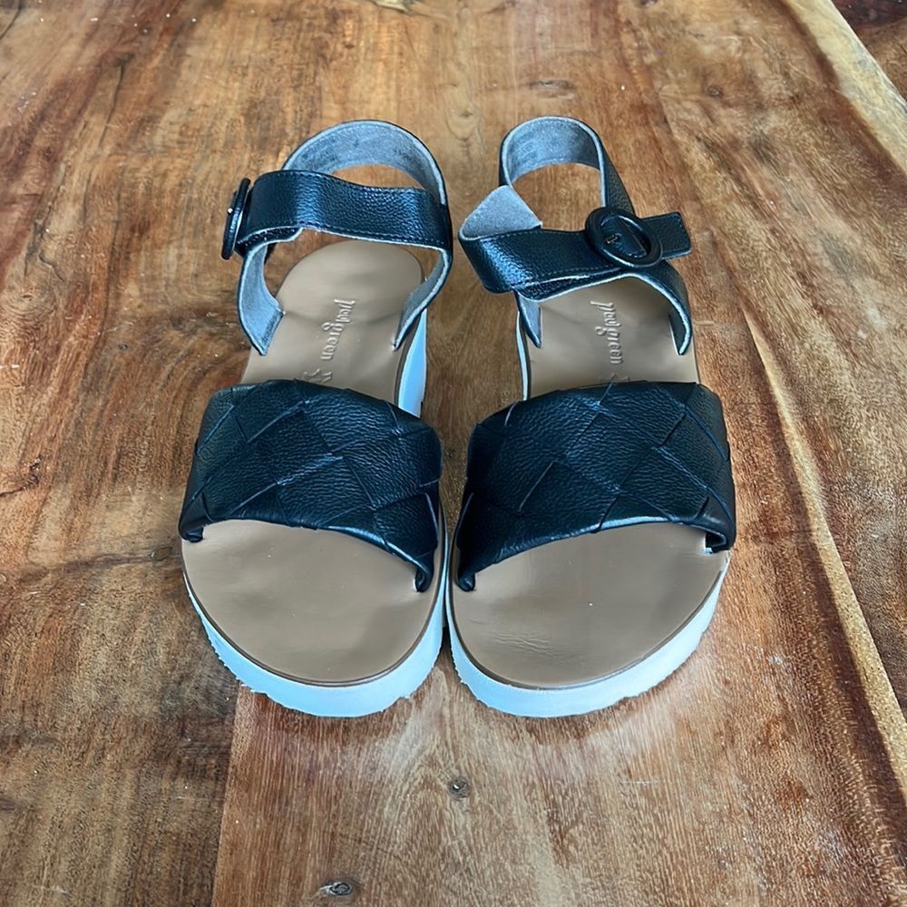 Paul Green Wedge Braided Leather Sandals, Size 6.5